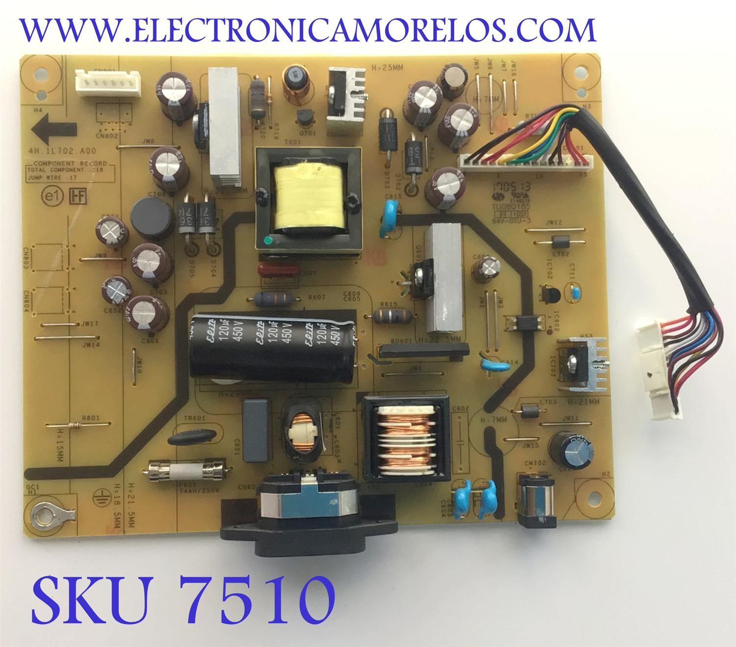 FUENTE PARA MONITOR DELL / NUMERO DE PARTE 5E1GH02015 / 4H.1L702.A00 / 1789220 / PANEL M240UAN01.0 / MODELO U2412Mb
